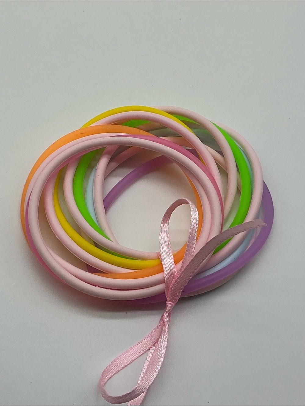 Set of 12 Pastel Pink and Pastel Rainbow Colored Jelly Bracelets